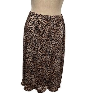 Y2K M Frazier Lawrence Leopard Midi Skirt Ruffle Hem Slinky Retro Rockabilly USA
